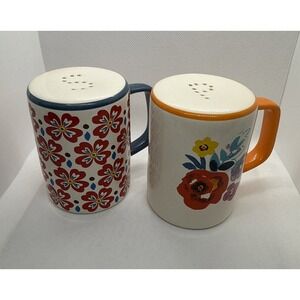 Pioneer Woman Rangetop Salt & Pepper Shaker Set Flea Market Stoneware D-Handle